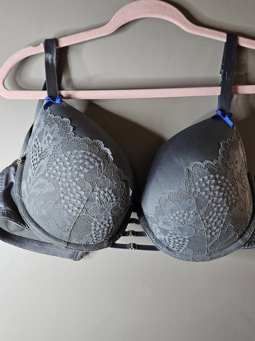Cacique Gray Lace Push-Up Bra with Blue Accents